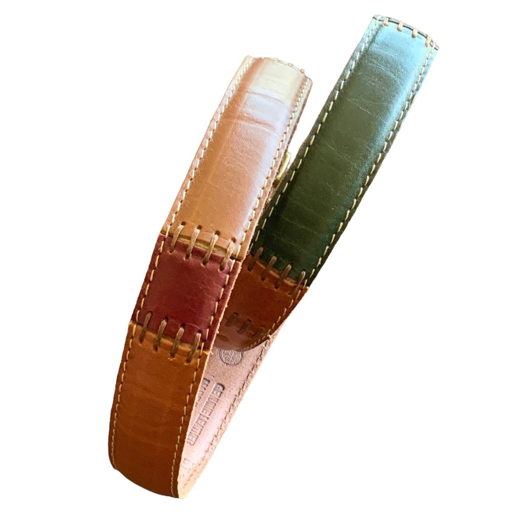 Fossil Patchwoork Leather Belt Size 34” Tan Black Green Red Y2K - Picture 6 of 8